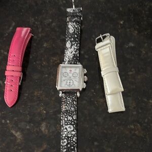 Black and White Floral Watch with Extra Straps - Michele
